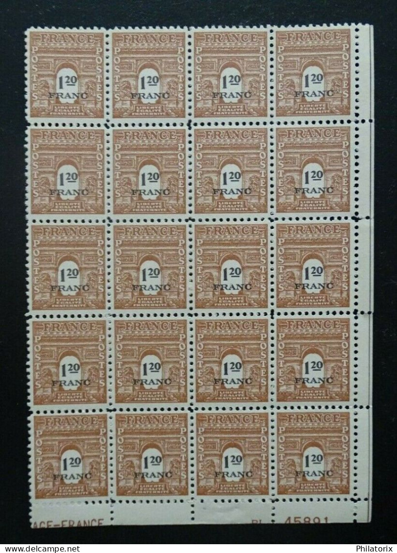 Frankreich Mi 654 **/* , 20 Er Block , Y 707 MNH/MH , Alliierte Truppen - 1944-45 Arc De Triomphe