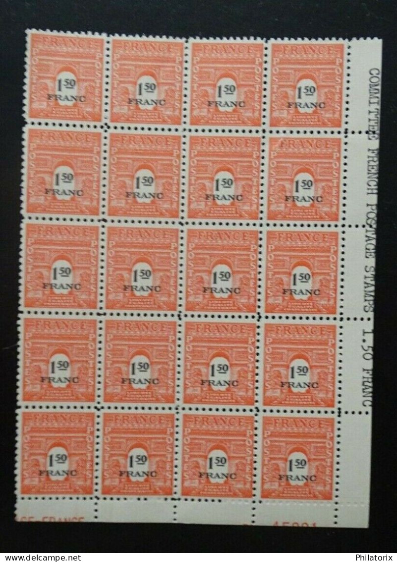 Frankreich Mi 655 **/* , 20 Er Block , Y 708 MNH/MH , Alliierte Truppen - 1944-45 Arc Of Triomphe