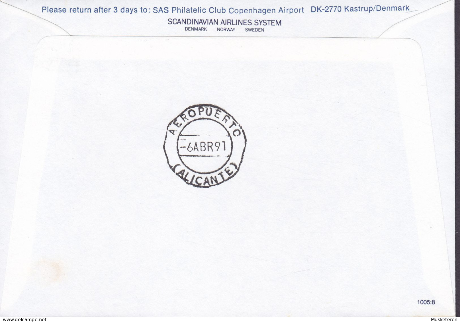 Denmark SAS First DC-9 Flight COPENHAGEN-ALICANTE 1991 Cover Brief Lettre Tryksag IMPRIMÉ Label IC-3 Train Stamp - Airmail