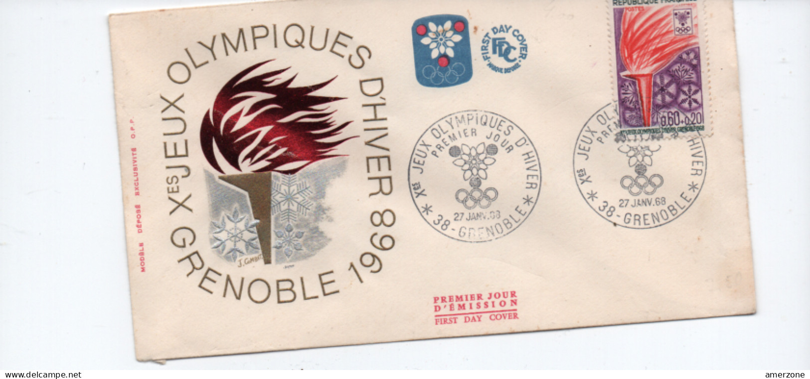 Enveloppe    JEUX OLYMPIQUES D HIVER   GRENOBLE  1968 - Oblitérés