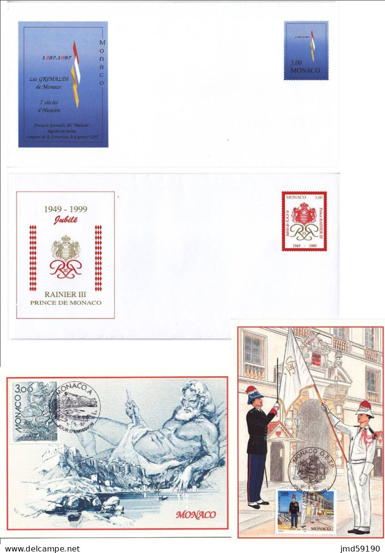 MONACO - 2 Entiers Postaux Et 2 Cartes 1er Jour De 1997 Et 1999 - Postal Stationery