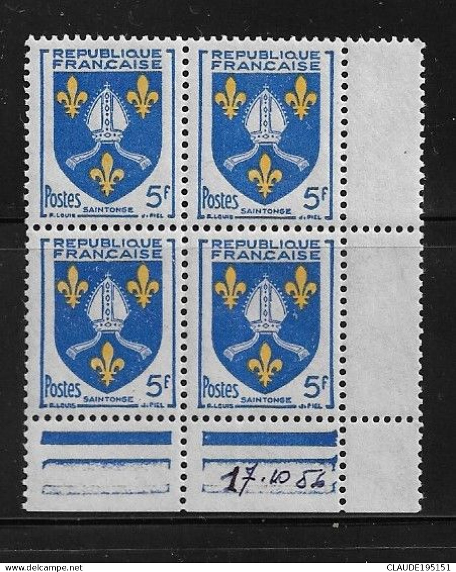 FRANCE 1954  N° 1005**    BLOC DE 4 GOMME D'ORIGINE SANS CHARNIÈRE  NEUF TTB      2 SCANS - 1941-66 Coat Of Arms And Heraldry