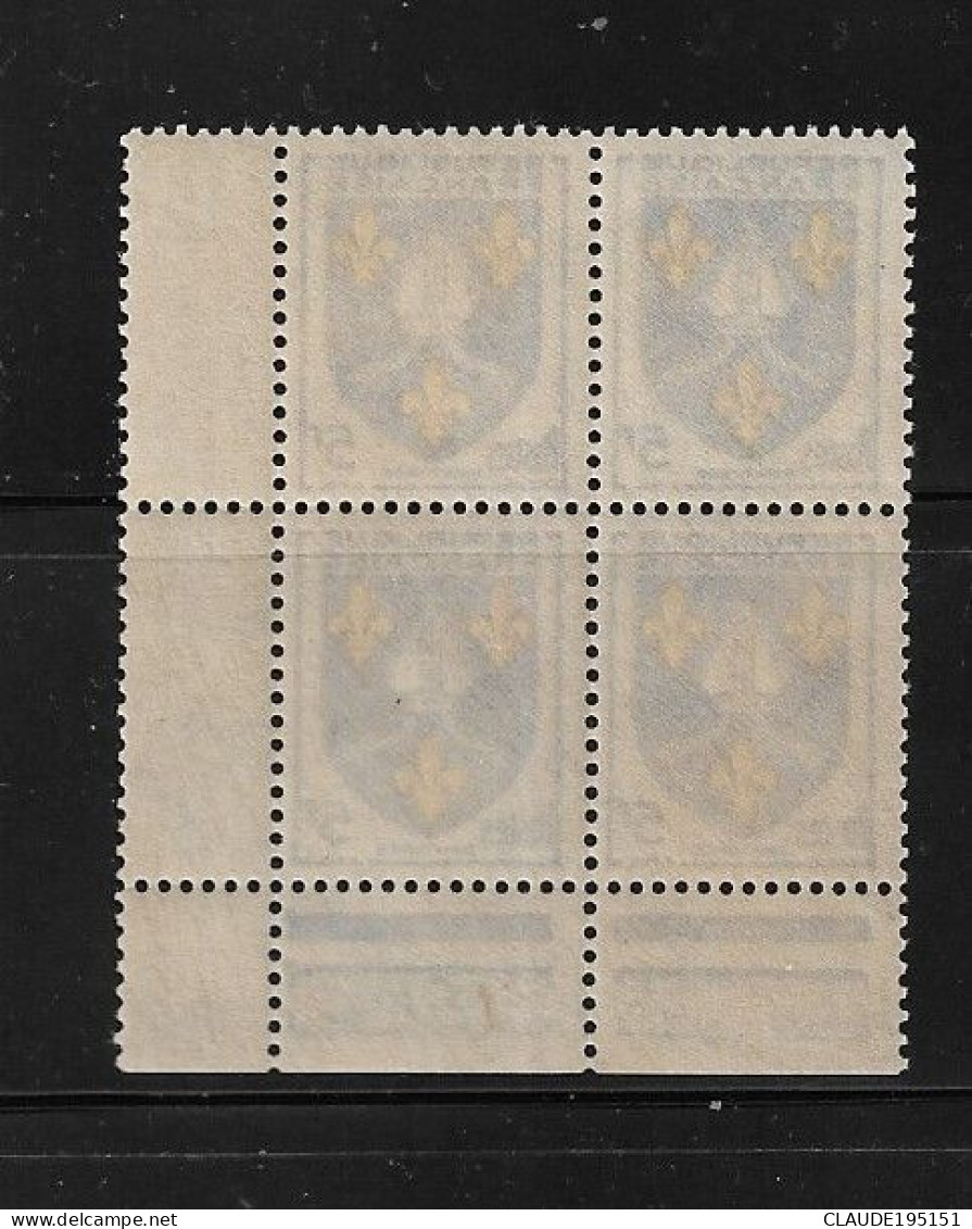 FRANCE 1954  N° 1005**    BLOC DE 4 GOMME D'ORIGINE SANS CHARNIÈRE  NEUF TTB      2 SCANS - 1941-66 Escudos Y Blasones