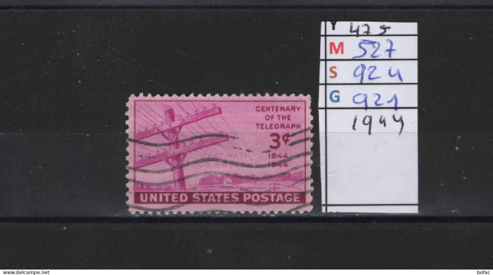 PRIX FIXE Obl 475 YT 527 MIC 924 SCO 921 GIB Centenaire Du Télégraphe 1944 Etats Unis 58A/04 - Used Stamps