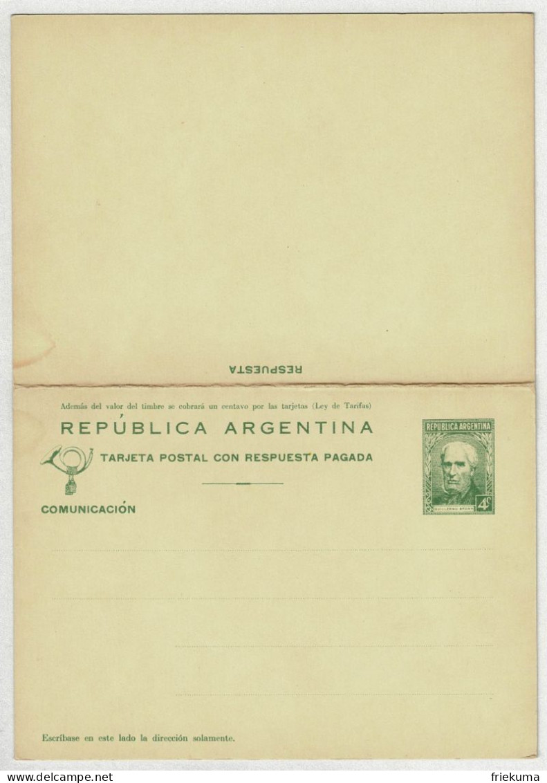 Argentinien / Argentina, Ganzsachen-Karte/Tarjeta Postal Con Respuesta Pagada Guillermo Brown - Entiers Postaux