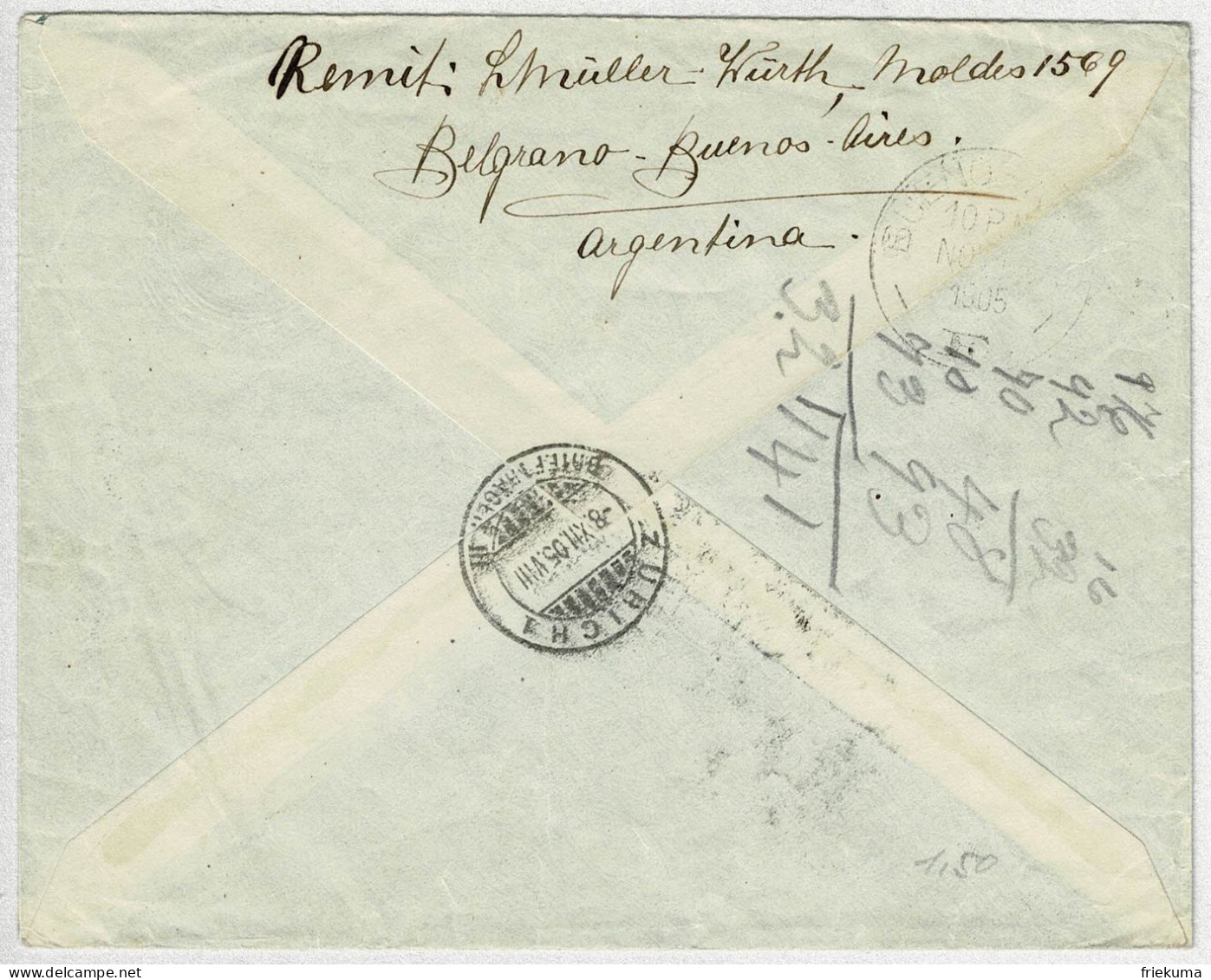 Argentinien / Argentina 1905, Ganzsachen-Brief / Stationery Buenos Aires - Zürich (Schweiz) - Postal Stationery