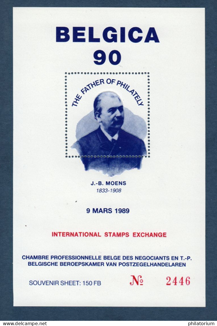 Belgique, België, **, Belgica 90, Feuillet Pour Le Financement De La Manifestation, J.B. Moens, - Souvenir Cards - Joint Issues [HK]