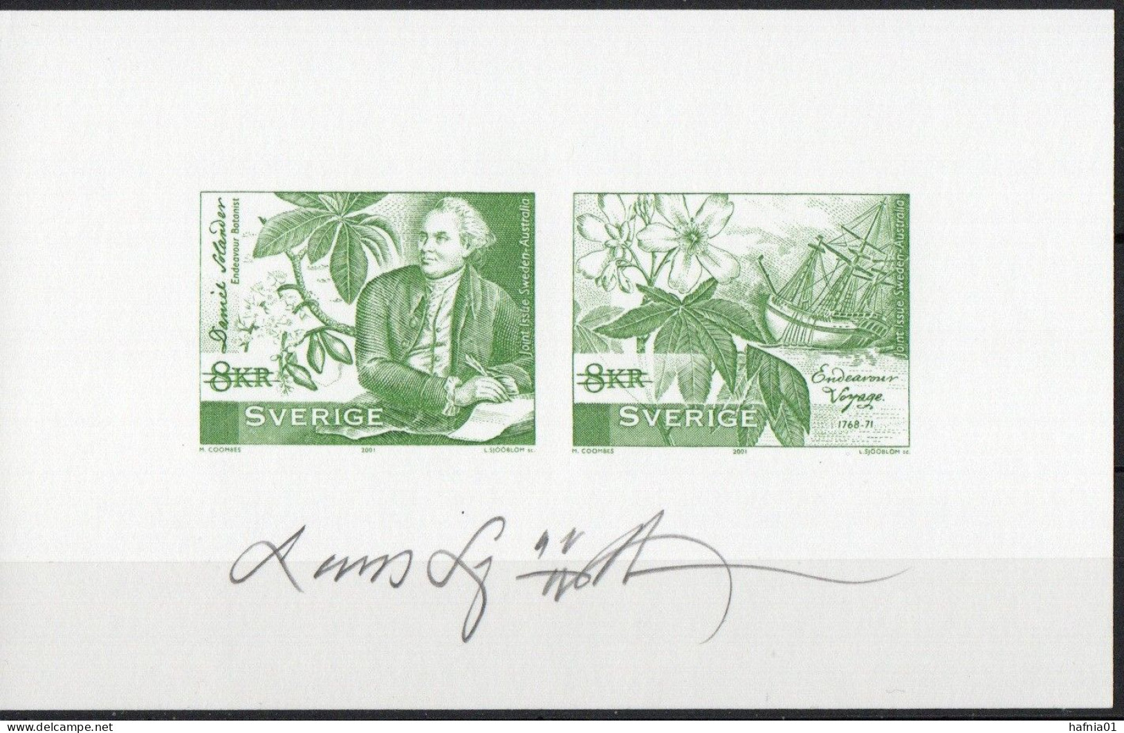 Lars Sjööblom. Sweden 2001. Daniel Solander. Michel 2248-2249 Blackprint. Signed. - Essais & Réimpressions