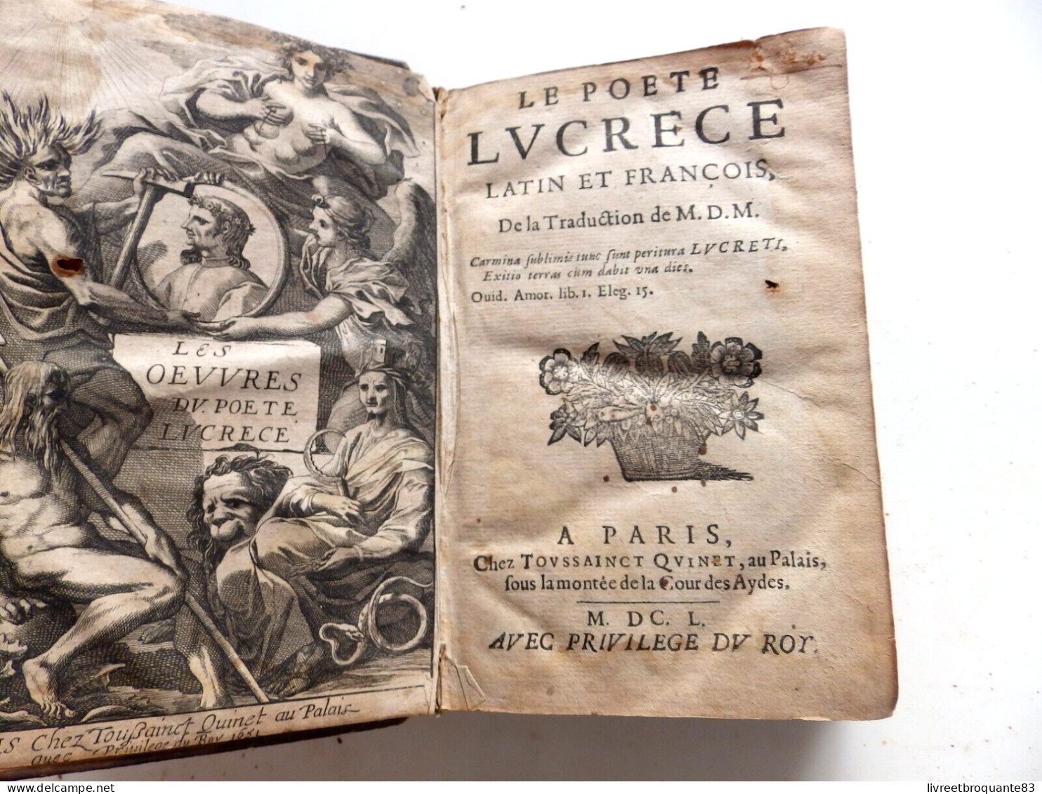 LE POETE LUCRECE EN  LATIN ET FRANCAIS  EDT 1650 BON ETAT - Ante 18imo Secolo