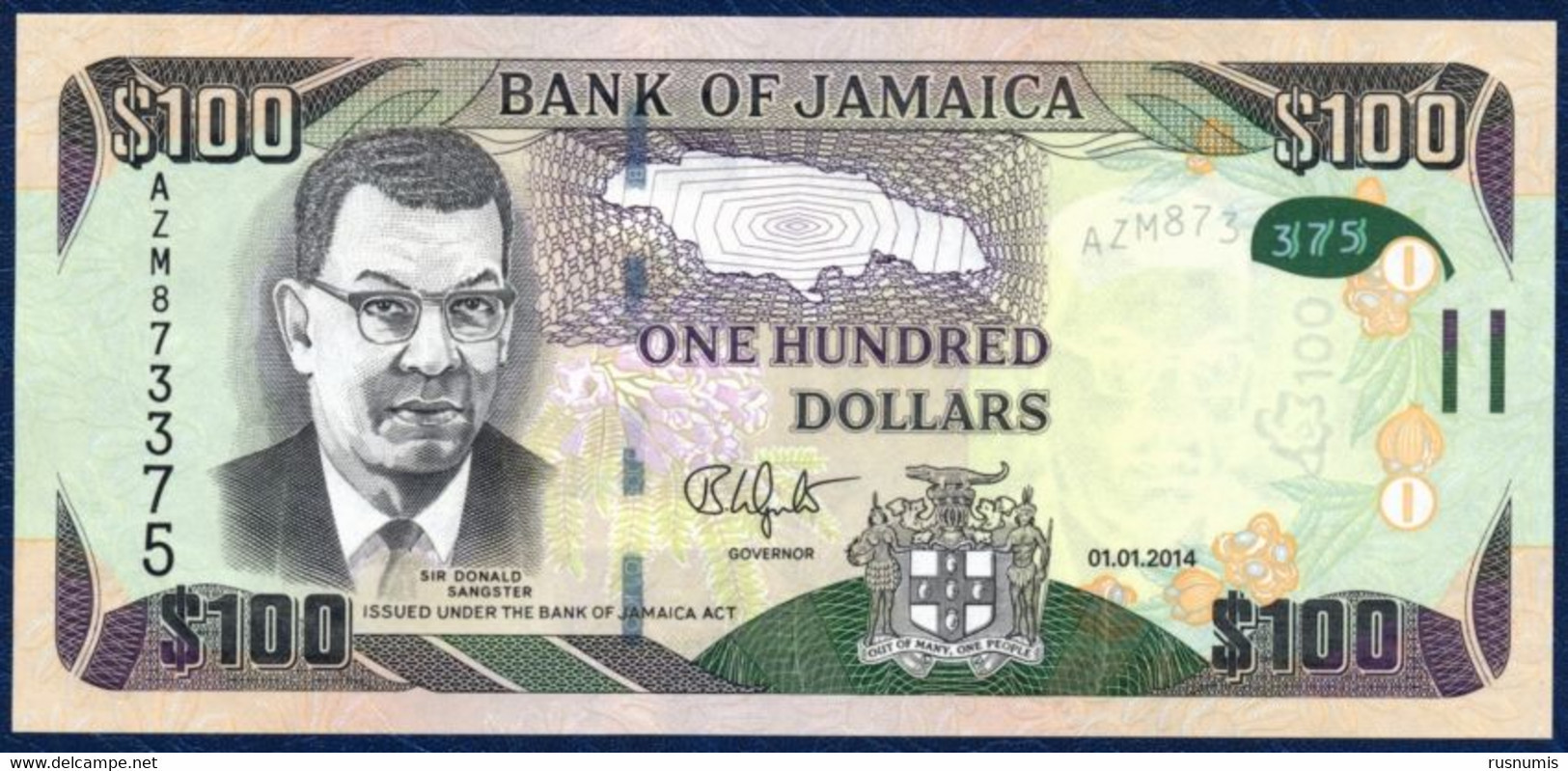 JAMAICA JAMAIKA 100 DOLLARS P-95a DONALD SANGSTER / DUNN's RIVER WATERFALLS 2014 UNC - Jamaique