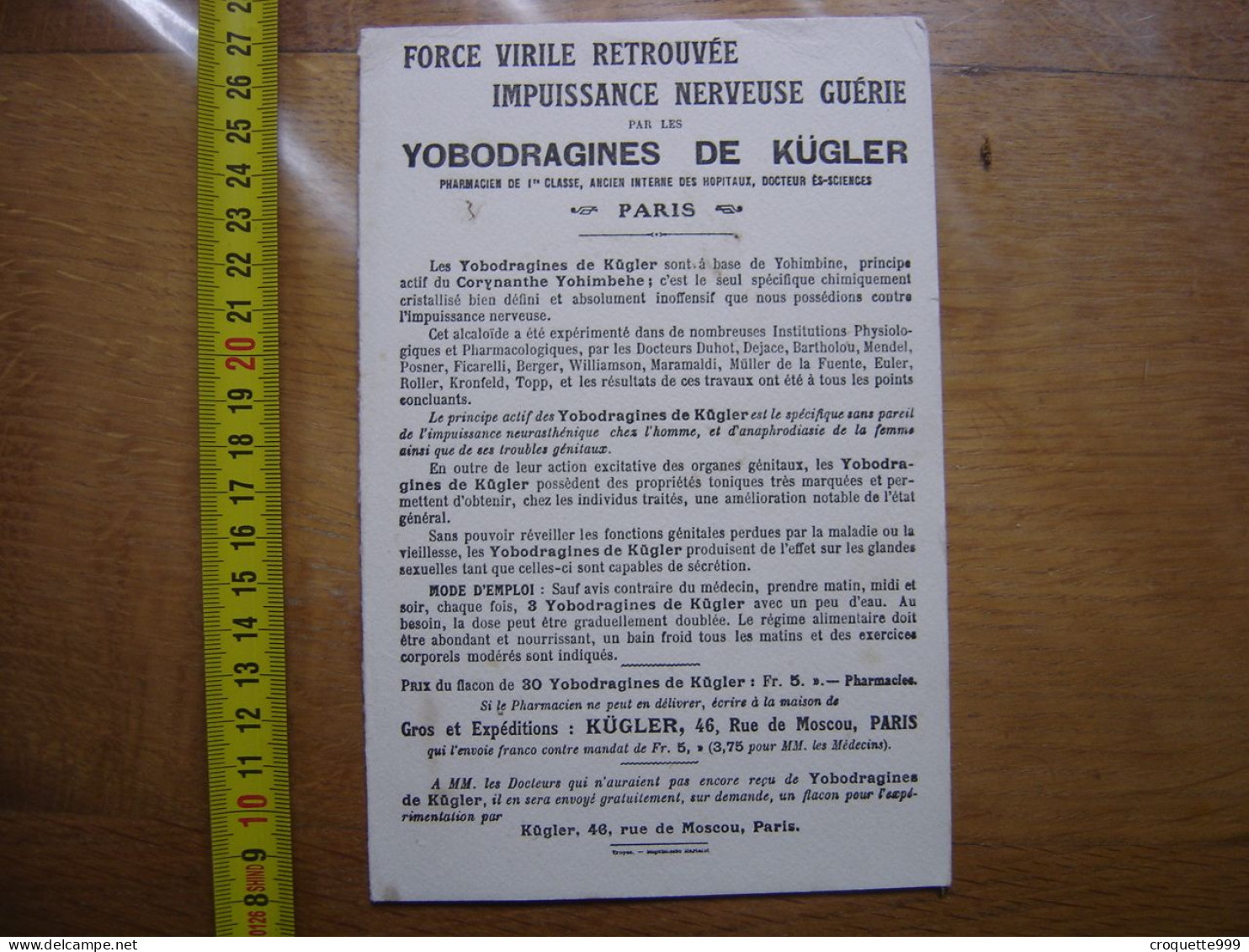 Buvard CURIOSA Force Virile Retrouvee Impuissance YOBODRAGINES KÜGLER Circa 1930 - Produits Pharmaceutiques