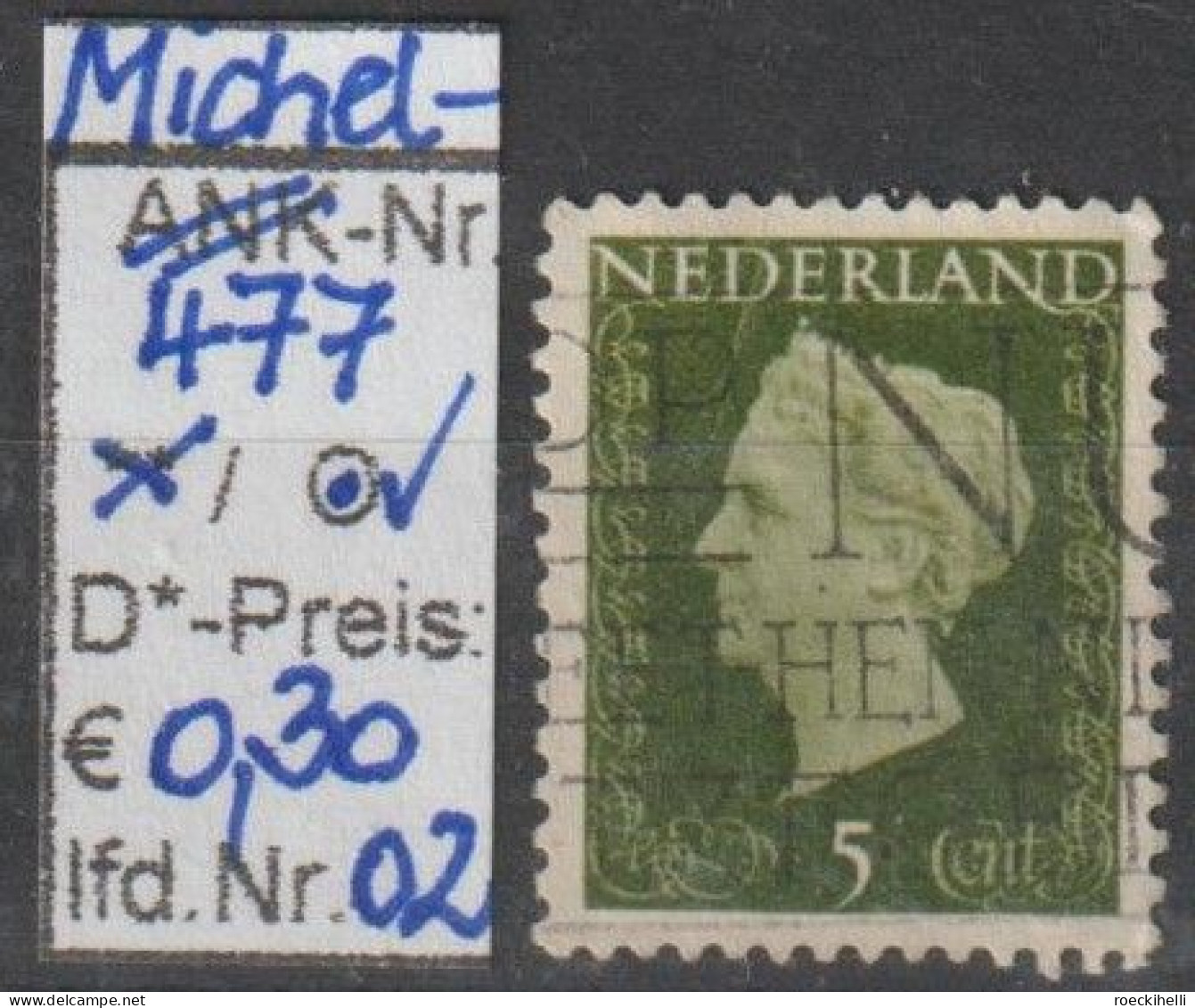 1947- NIEDERLANDE - FM/DM "Königin Wilhelmina" 5 C Gelbgrün - O Gestempelt - S. Scan (477o 01-02 Nl) - Gebruikt