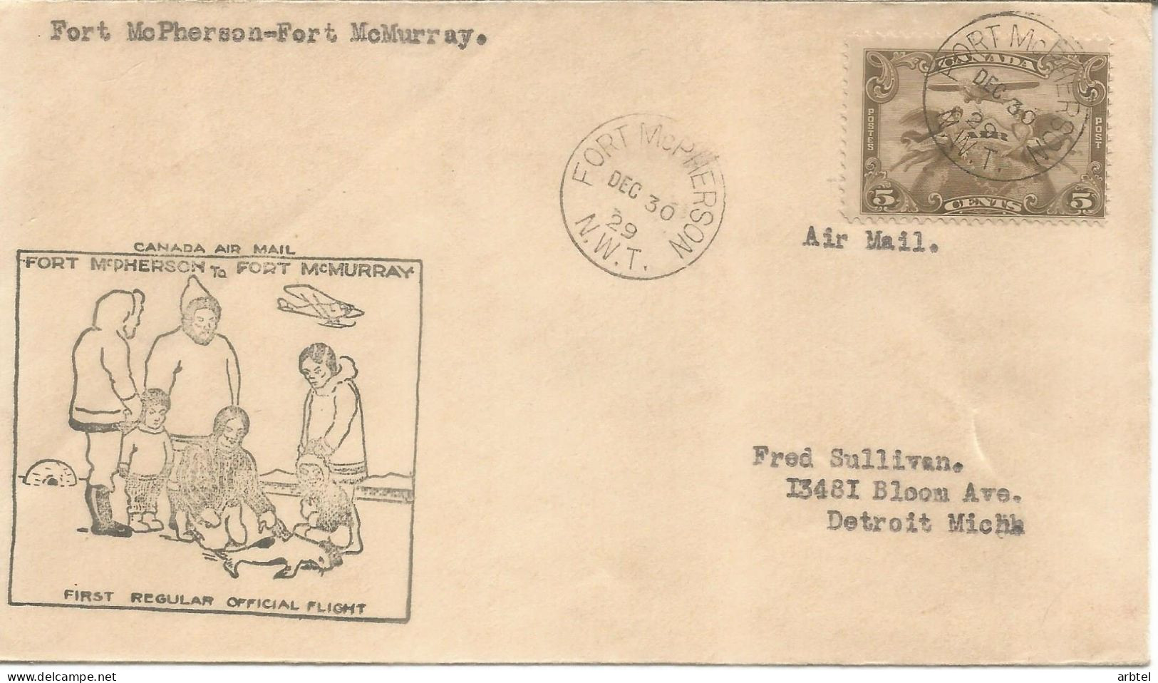 CANADA PRIMER VUELO 1929 FORT MCPHERSON A FORT MCMURRAY ESQUIMAL NATIVO - Indiens D'Amérique