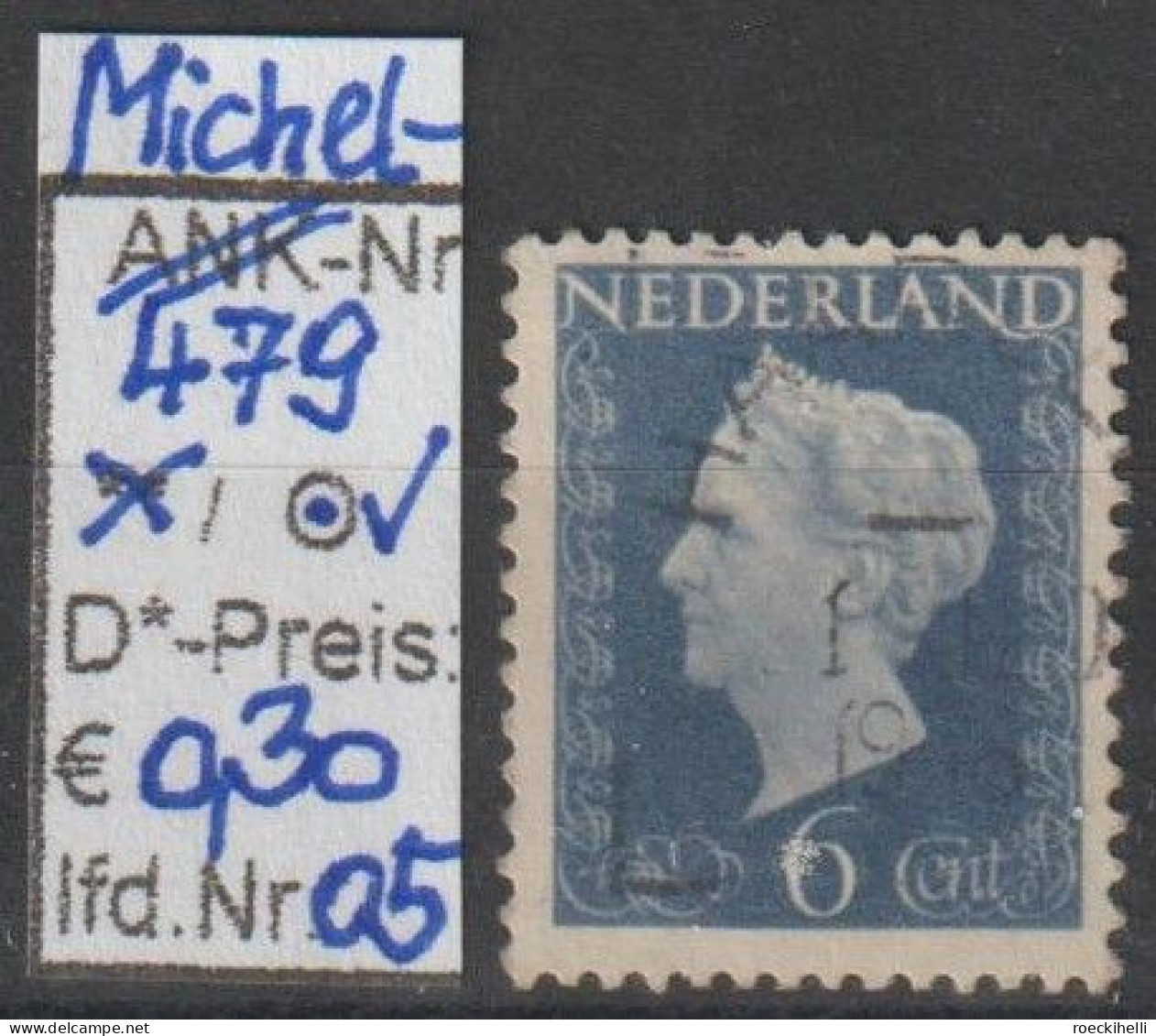 1947- NIEDERLANDE - FM/DM "Königin Wilhelmina" 6 C Graublau - O Gestempelt - S. Scan (479o 01-06 Nl) - Gebruikt