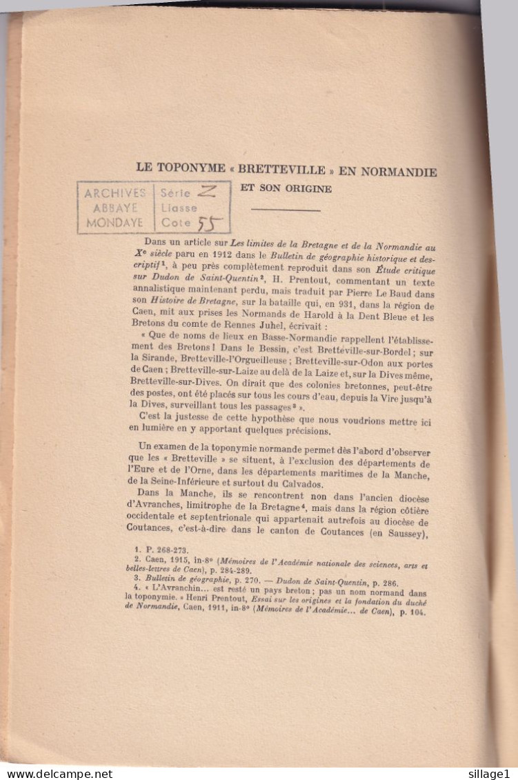 Bretteville Le Toponyme Bretteville En Normandie Et Son Origine Par Henri Chanteux Envoi/Autographe Abbaye De Mondaye - Normandie