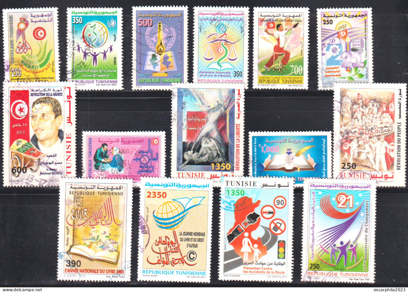 Tunisie / Lot De 30 Timbres Des  événements Nationaux & Mondiaux  - 30V- Obli - Mezclas (max 999 Sellos)