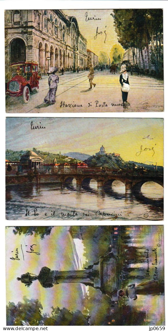 LOT 3 CARTES GUERRONI - STAZIONE DI P.NUOVA - IL PO LA GRAN MADRE DI DIO MONTE CAPPUCCINI - MONUMENTO A VITT. EM. II - Collections & Lots