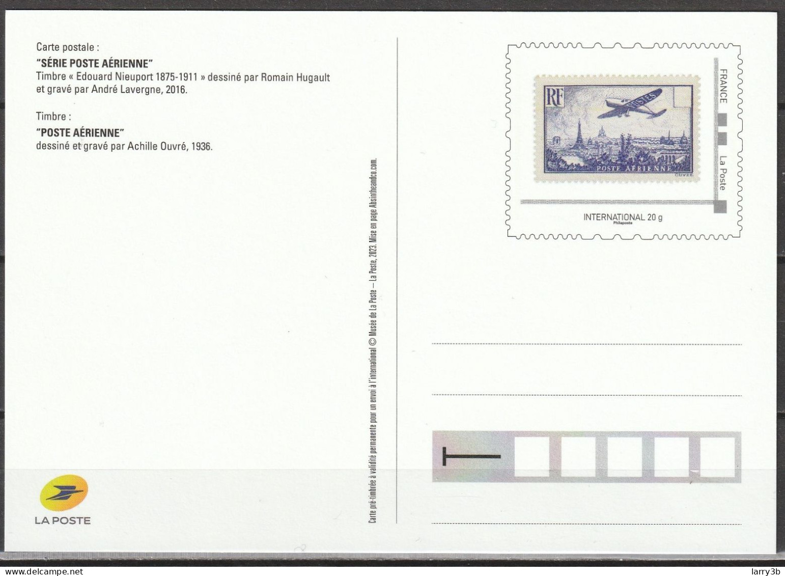 2023 CARTE ENTIER POSTE AERIENNE "NIEUPORT", Reprise PA66, NEUF ** MNH - Official Stationery