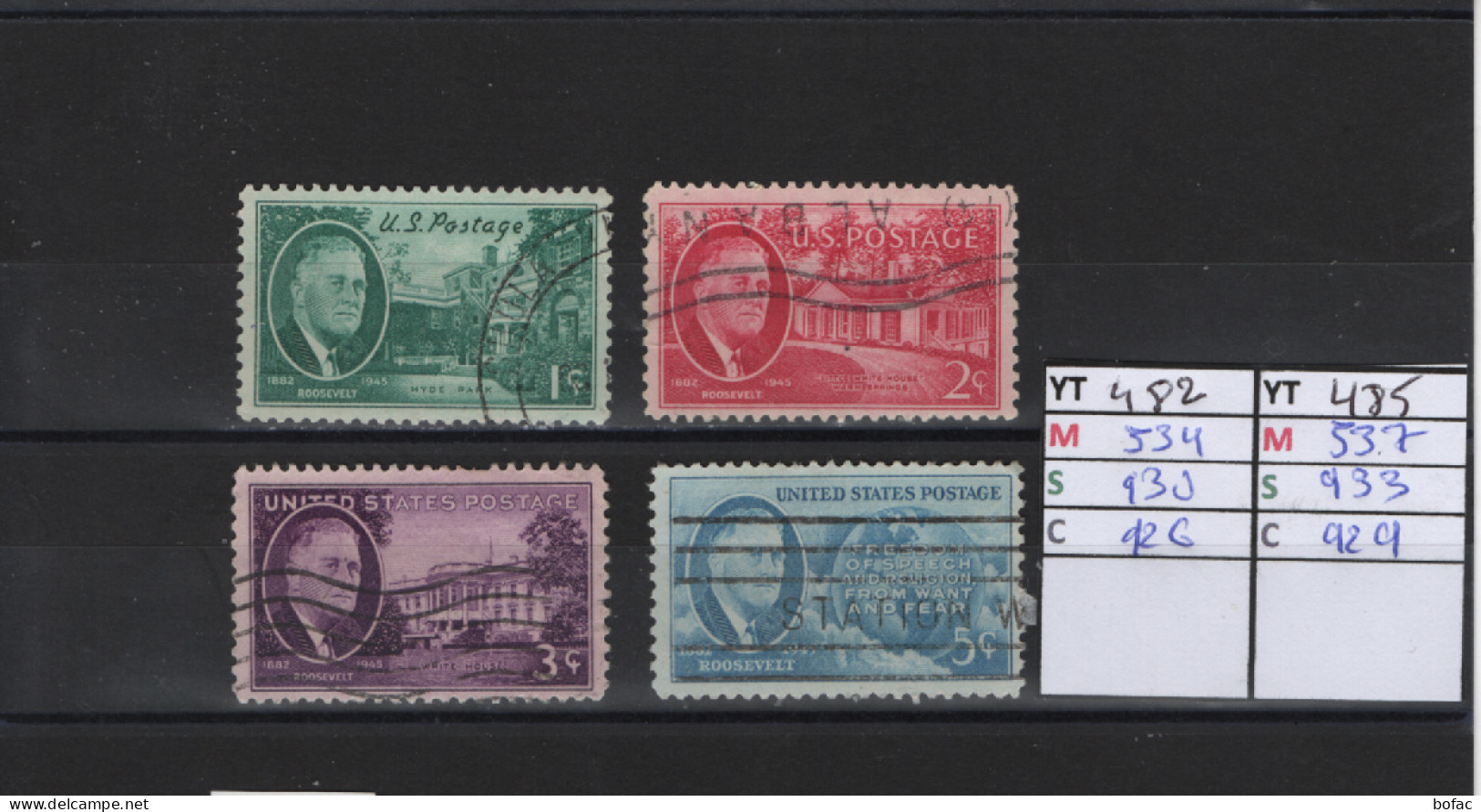 PRIX FIXE Obl 482 A 485 YT 534 A 537 MIC 930 A 933 SCO 926 A 929 GIB Théodore Roosevelt 1945 1946 Etats Unis 58A/04 - Gebraucht