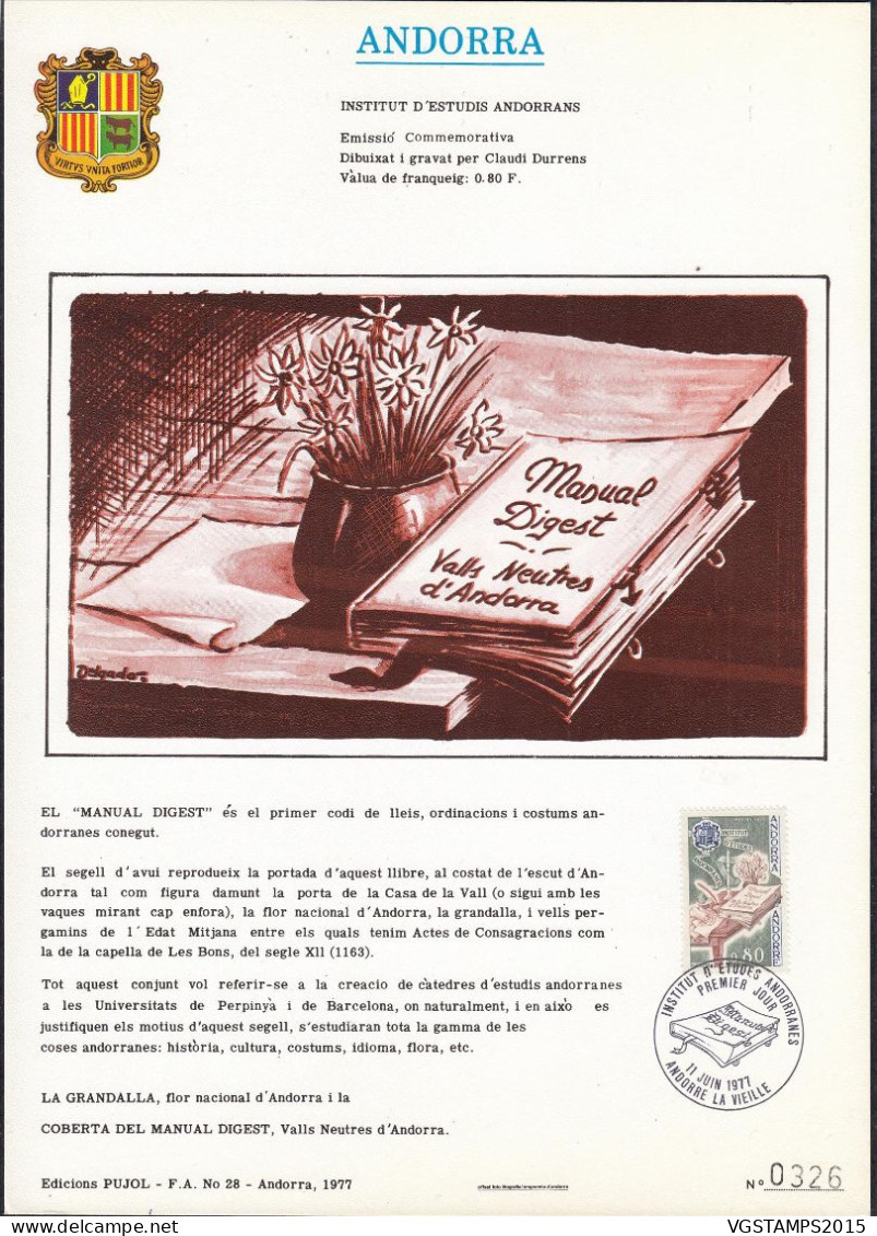 Andorre 1977 - Andorre Française - Grand Encart FDC. Yvert Nr.: 263. Mi Nr.: 284. Theme: École... (EB) DC-12451 - Used Stamps