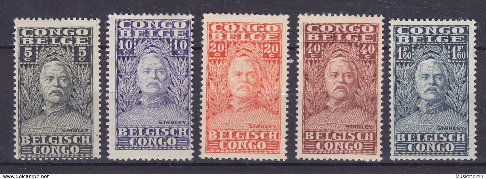 Belgian Congo 1928 Mi. 95-97, 99, 102, 5c., 10c., 20c., 40c., 1.60 Fr. Stanley, MH* (2 Scans) - Nuovi