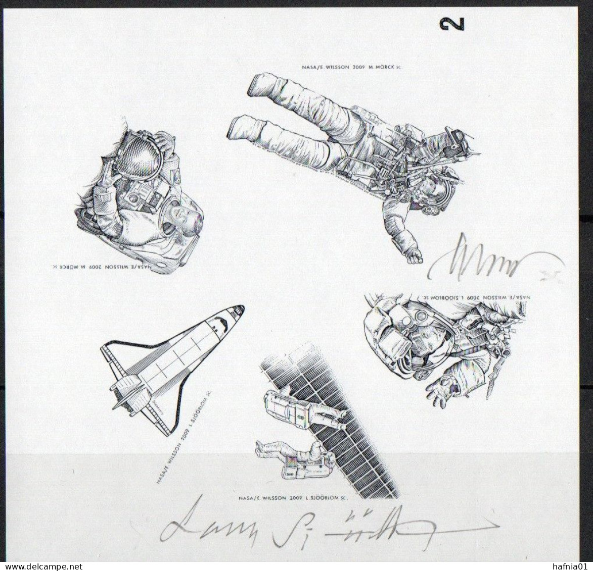 Martin Mörck/Lars Sjööblom. Sweden 2009. 1st Scandinavian Astronaut. Michel 2714-2718 Blackprint. Cylinder 2. Signed. - Essais & Réimpressions