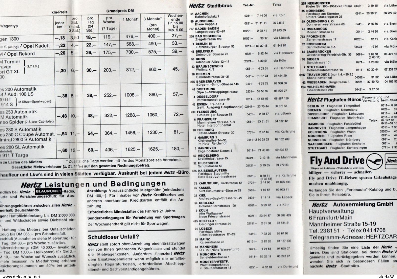 GERMANIA - HERTZ - TARIFFE 1970 - Auto's