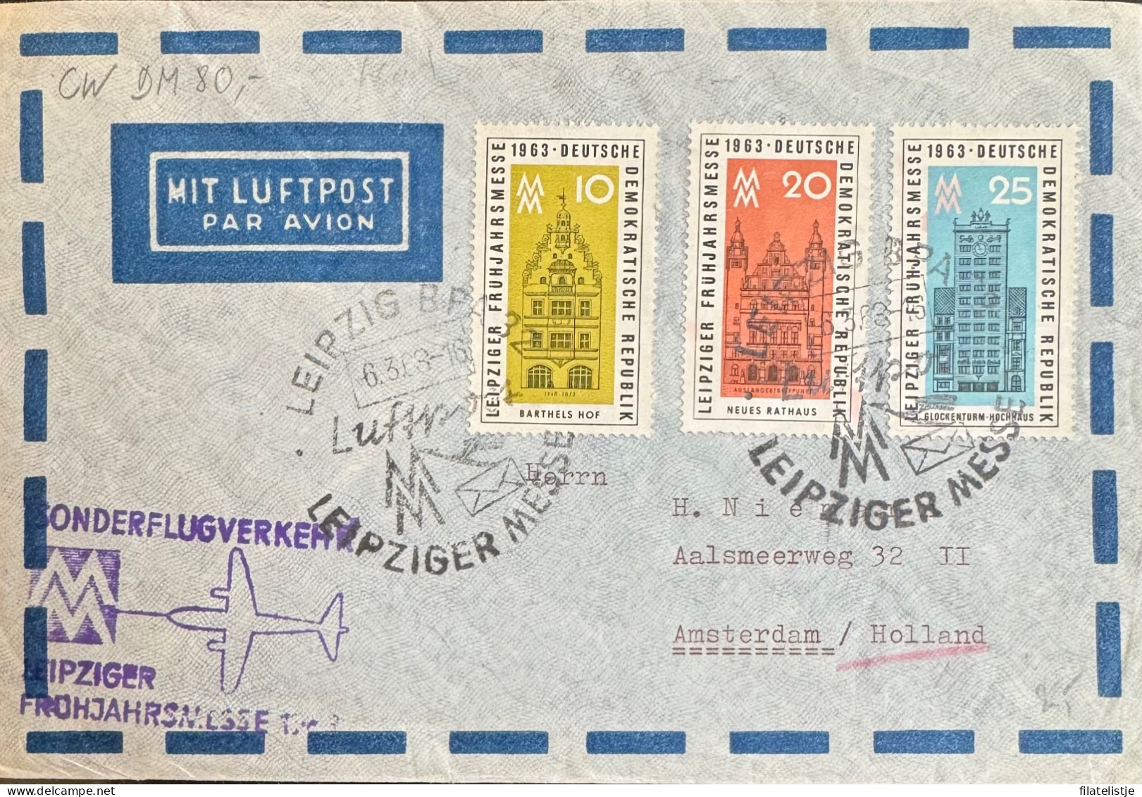 DDR  Luchtpost Thur Naar Amsterdam - Correo Aéreo