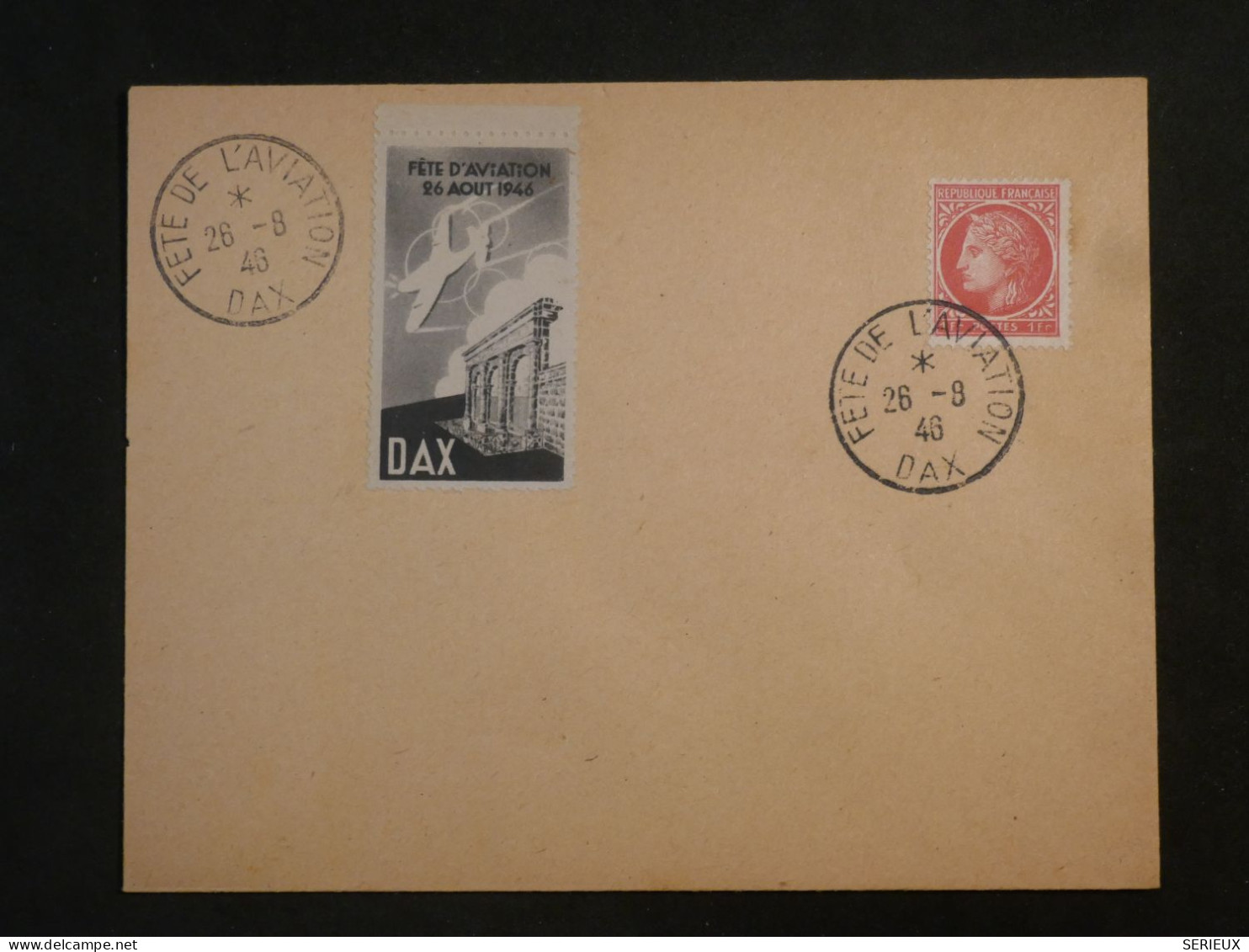 DI 18 FRANCE   BELLE LETTRE RARE   1946   FETE DE L AVIATION DE DAX    +VIGNETTE+AFF. INTERESSANT+++ - 1927-1959 Covers & Documents