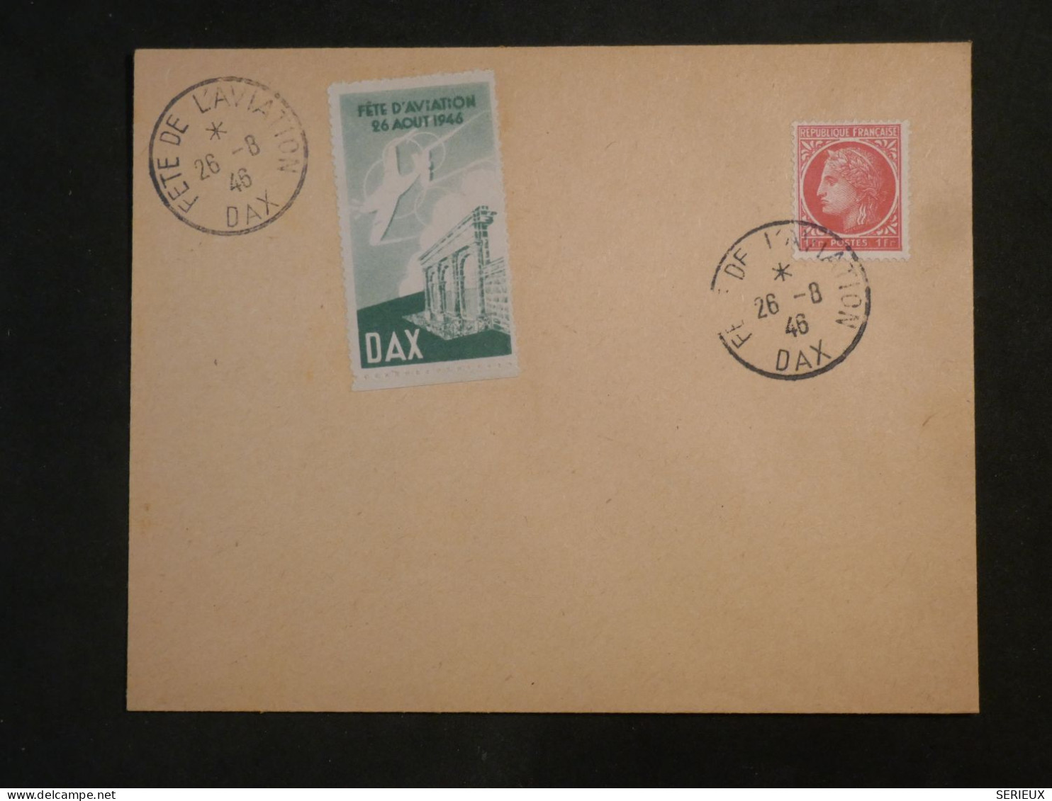 DI 18 FRANCE   BELLE LETTRE RARE   1946   FETE DE L AVIATION DE DAX    +VIGNETTE+AFF. INTERESSANT+++ - Sonstige & Ohne Zuordnung