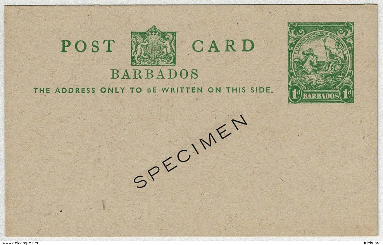 Barbados, SPECIMEN Ganzsachen-Karte / Post Card - Barbados (...-1966)