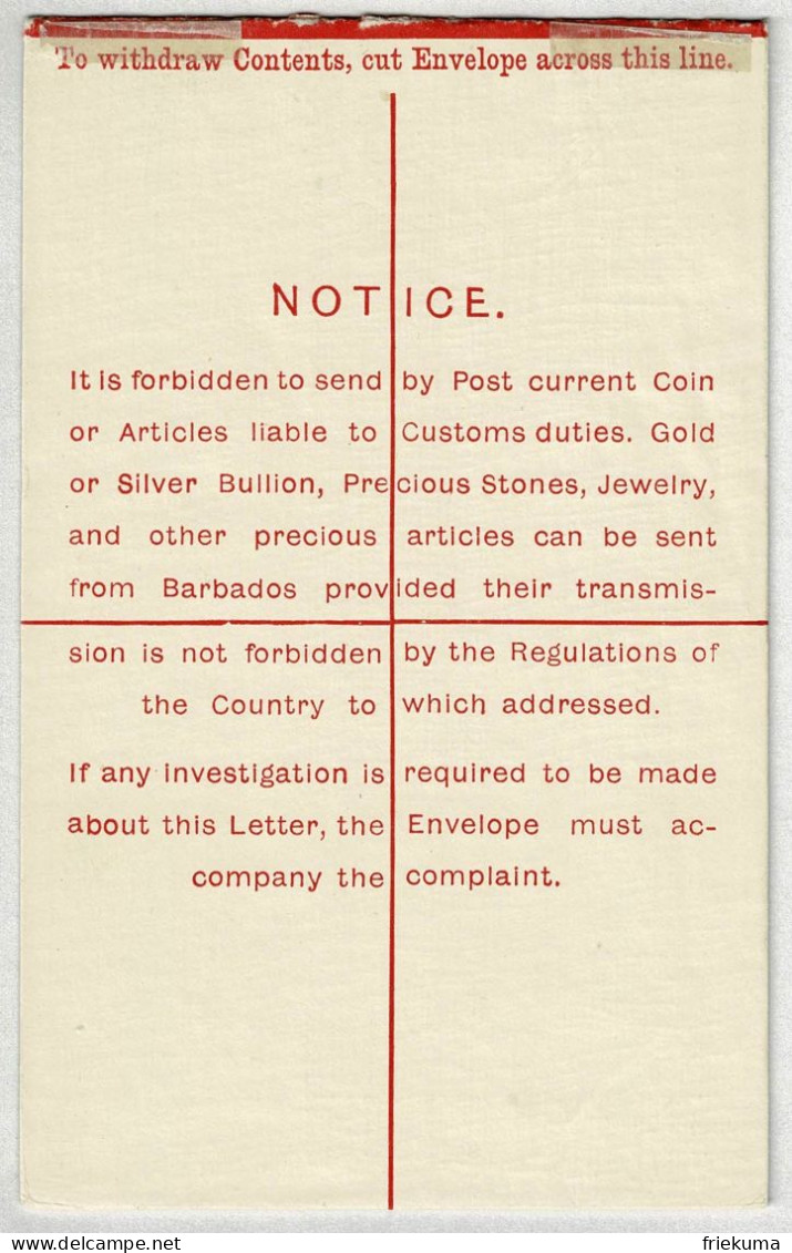 Barbados, Ganzsachen-Umschlag / Stationery Registered Letter - Barbados (...-1966)
