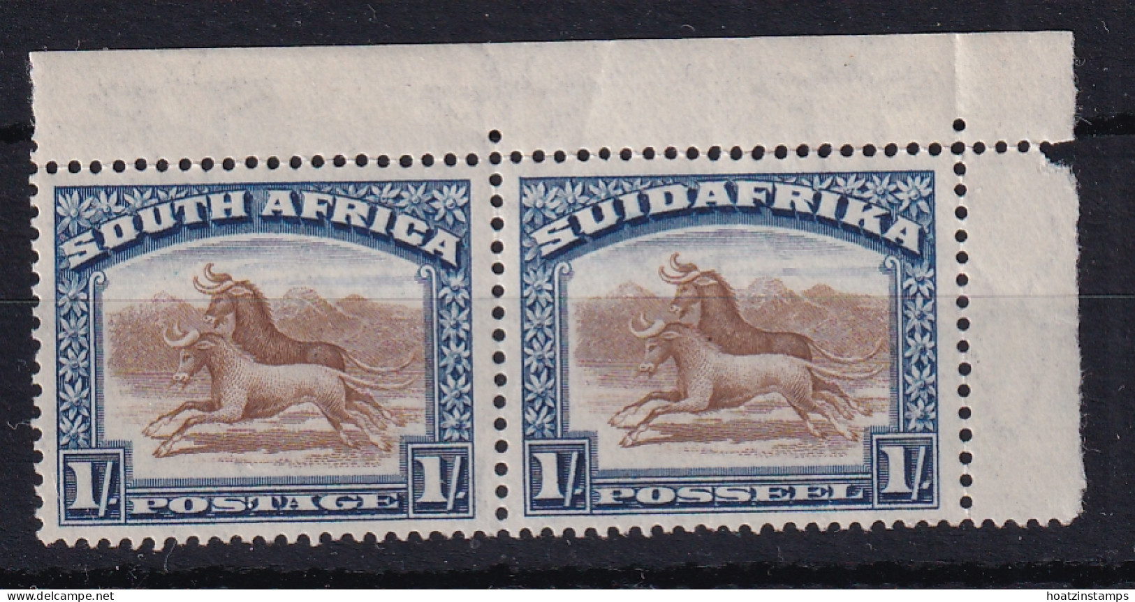 South Africa: 1930/44   Wildebeest   SG48     1/-    [Wmk Upright]  MH Pair - Nuovi