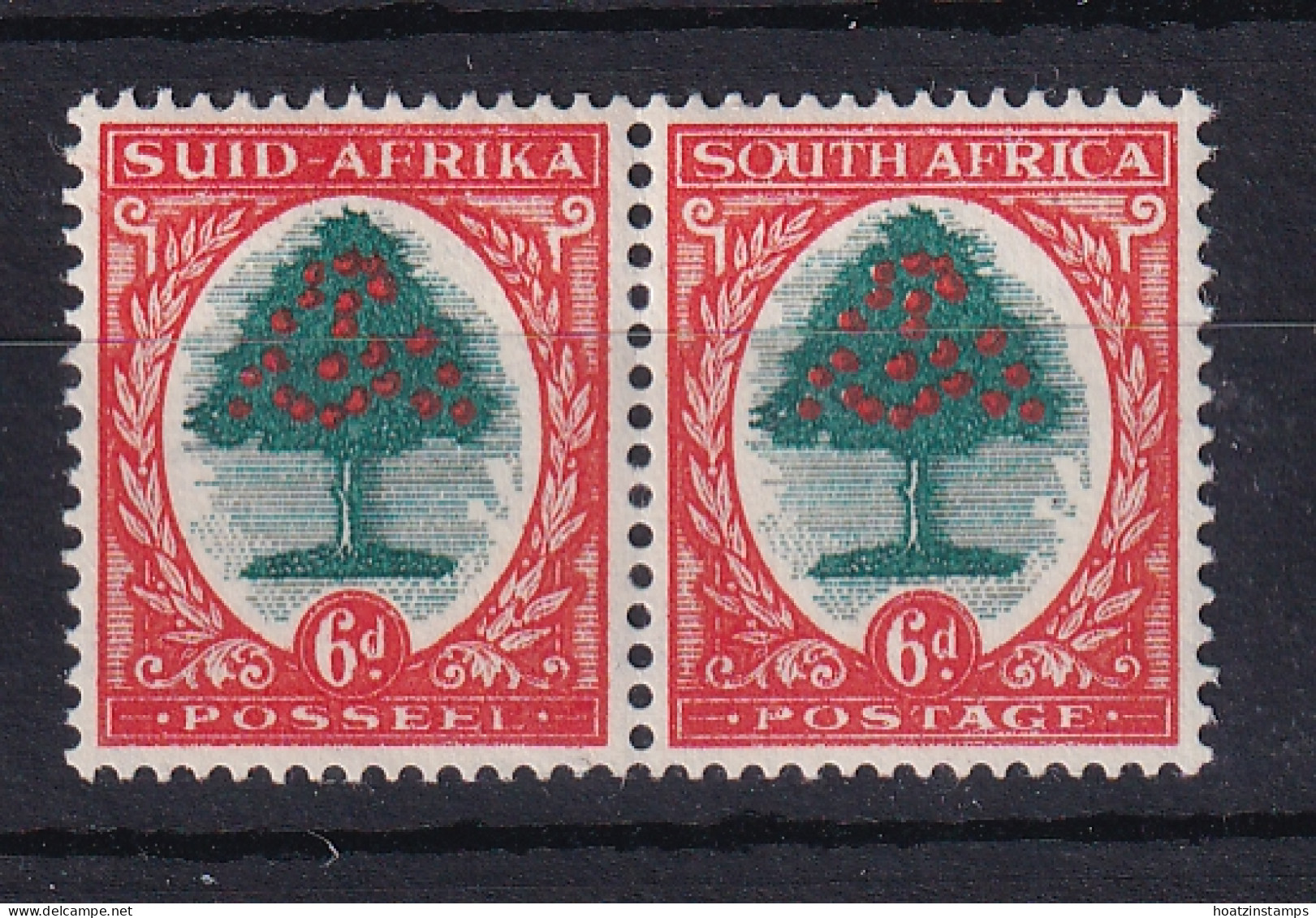 South Africa: 1933/48   Orange Tree    SG61c    6d   Green & Vermilion  [Die II]     MH Pair - Ungebraucht