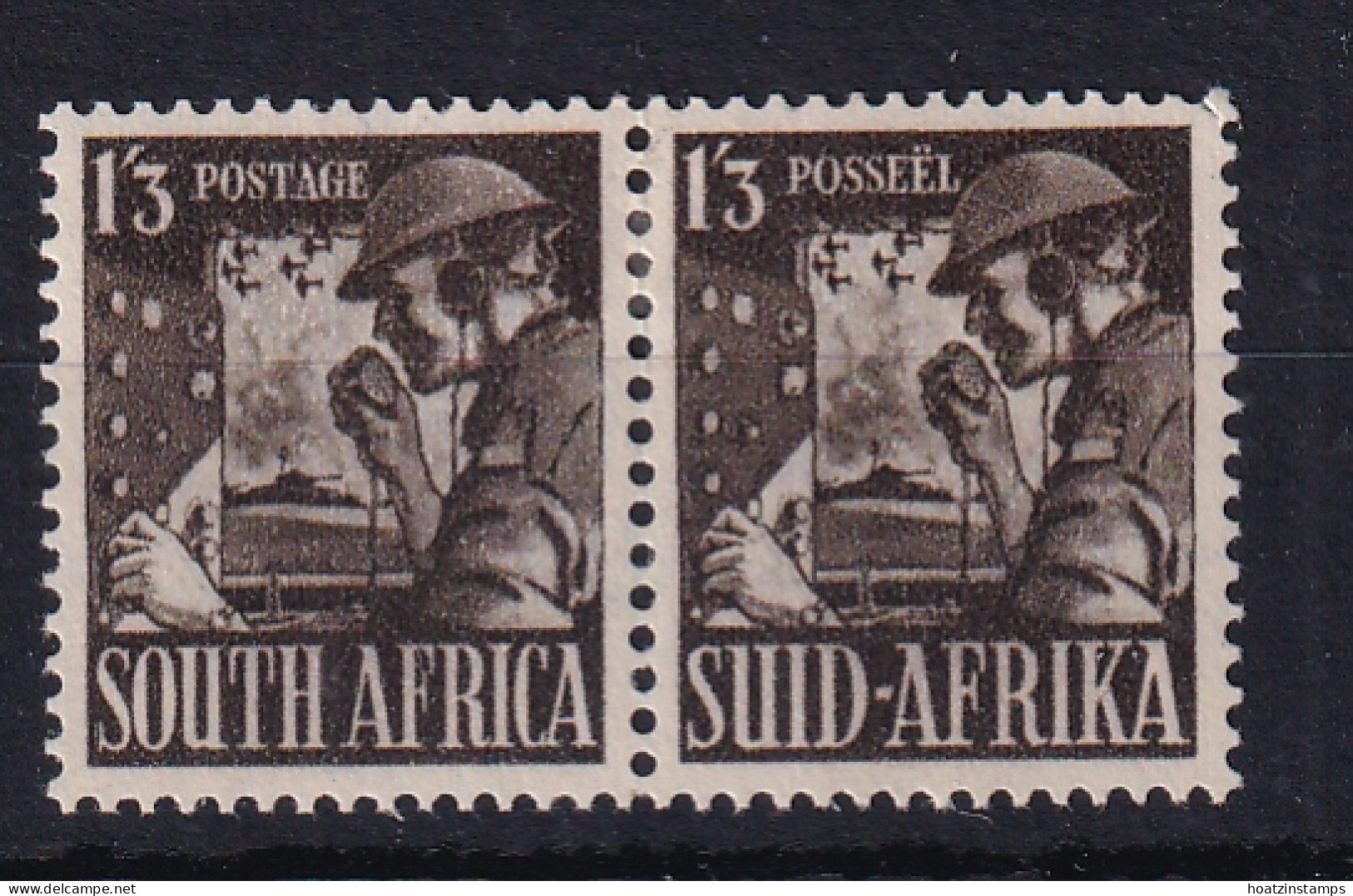 South Africa: 1941/46   War Effort (Large Size)   SG94a   1/3d  Blackish Brown   MH Pair - Nuovi