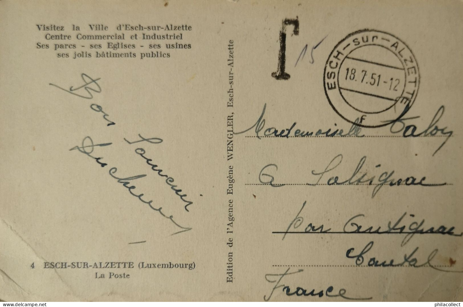 G - D. Luxembourg // Esch S Alzette // LA Poste 1951 - Esch-Alzette