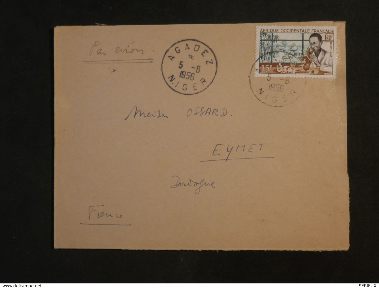 DI 18 AOF  NIGER   BELLE LETTRE  1956 PETIT BUREAU AGADES  A EYMET +AFF. INTERESSANT+++ - Covers & Documents