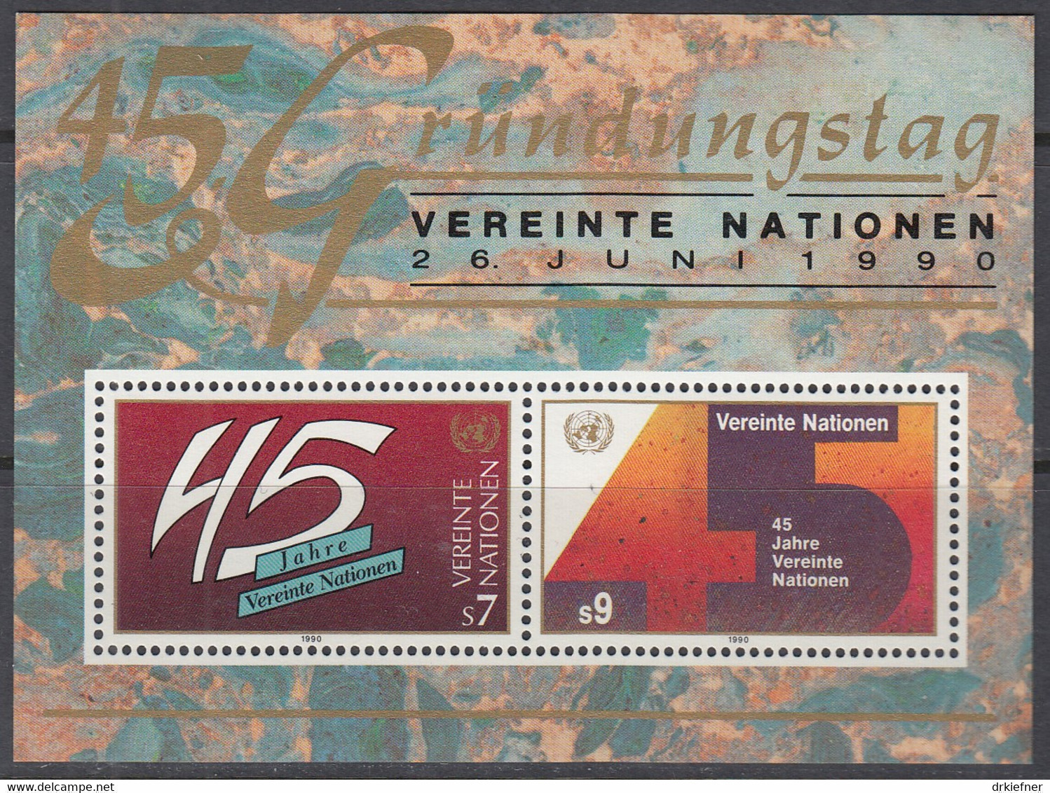 UNO WIEN  Block 5, Postfrisch **, 45 Jahre UNO, 1990 - Hojas Y Bloques