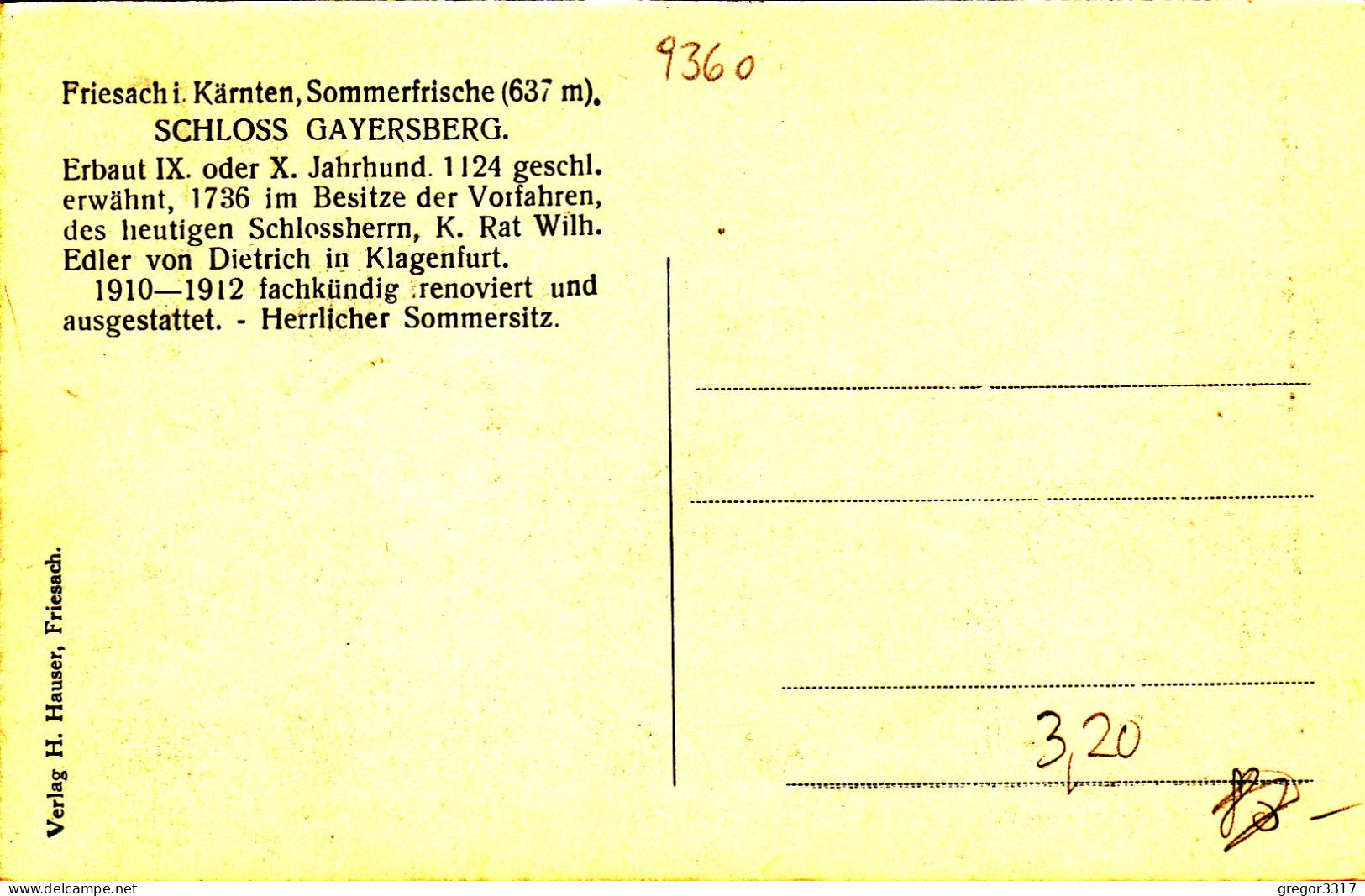 E4341) FRIESACH I. Kärnten - Sommerfrische 637m - SCHLOSS GAYERSBERG - Alt !! VErlag H. Hauser Friesach - Friesach
