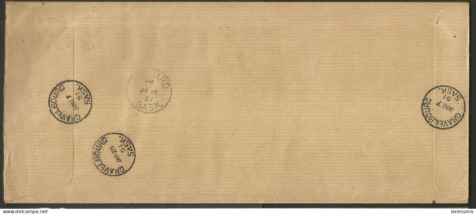 1951 Registered Cover 14c Fur/GVI CDS Gravelbourg Saskatchewan To Vanguard AR Returned - Histoire Postale