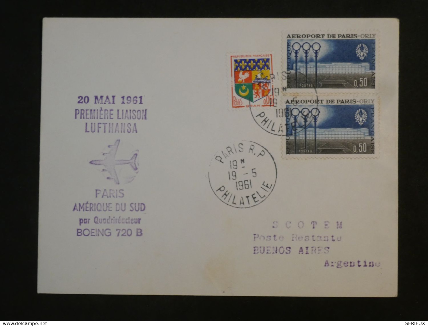 DI 18 FRANCE   BELLE LETTRE  1961 1ER VOL LUFTHANSA PARIS BUENOS AIRES ARGENTINA   +AFF. INTERESSANT+++ - 1960-.... Storia Postale