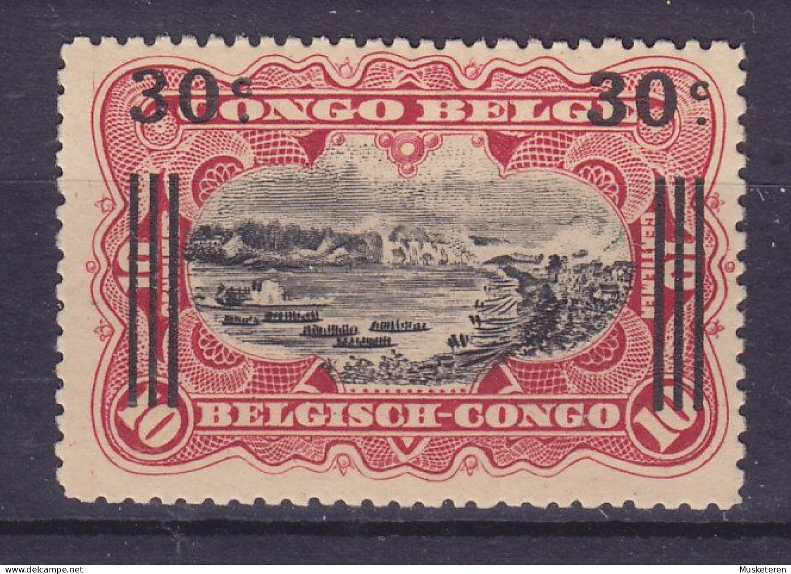 Belgian Congo 1921 Mi. 50, 30c./10c. Szene Am Kongo Overprinted Surchargé, MH* - Nuevos