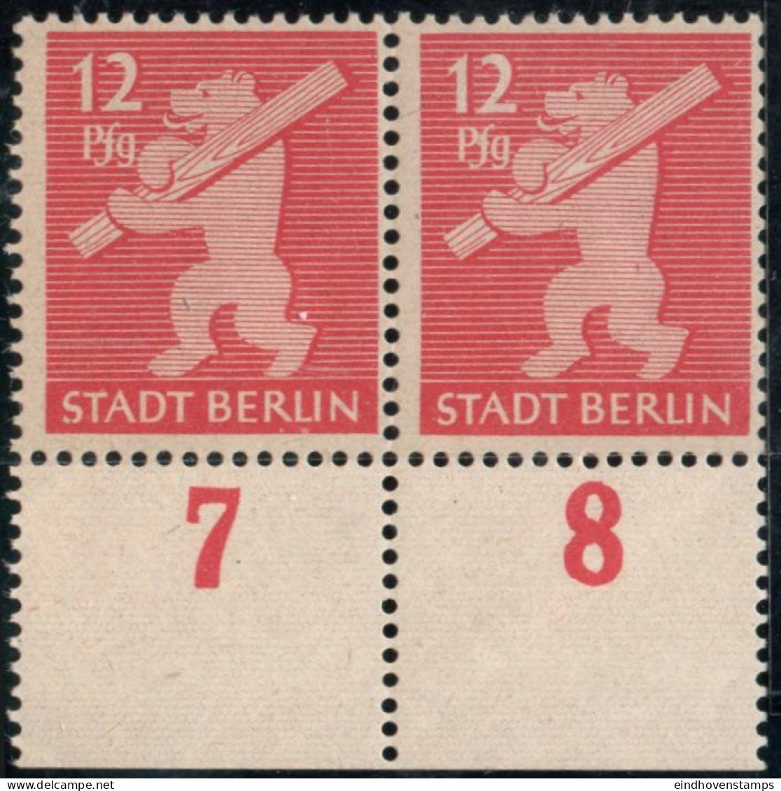 Germany 1945 Stadt Berlin 12 Pf Plateflaw Mi V MNH Certified Ströh BPP White Point Between "P" And "f" - Berlijn & Brandenburg