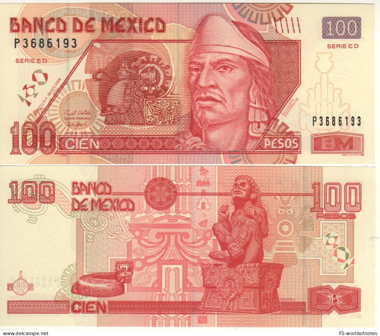 MEXICO  100 Pesos  PW118  DATED  28-10-2008    (  Nezahualcóyotl  + Statue At Back ) - Mexiko