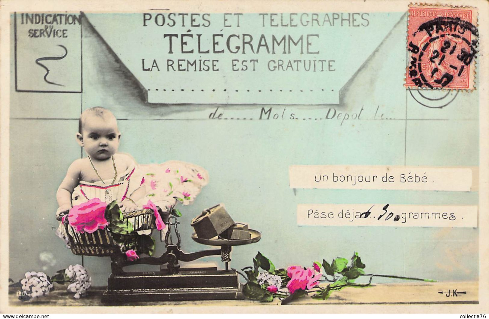 CPA THEMES FETES NAISSANCE TELEGRAMME BEBE DOS DIVISE ECRIT - Geboorte