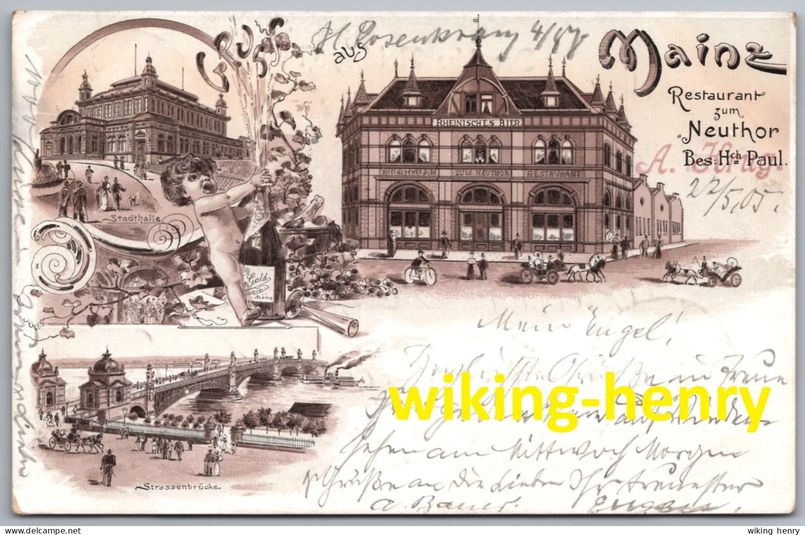 Mainz - S/w Restaurant Zum Neuthor - Gruss Aus Mainz - Neutor - Mit Straßenbrücke Und Stadthalle - Litho - Mainz