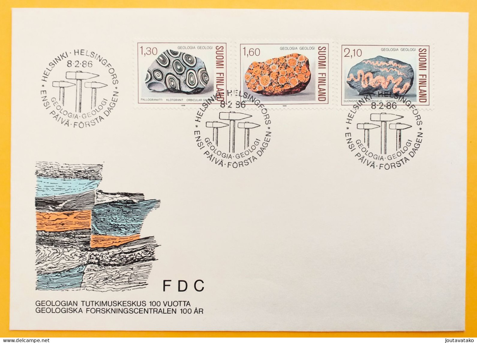 Finland FDC 1986 - Centenary Of Geological Society - Geology, Minerals - MiNo 982, 983, 984 - FDC