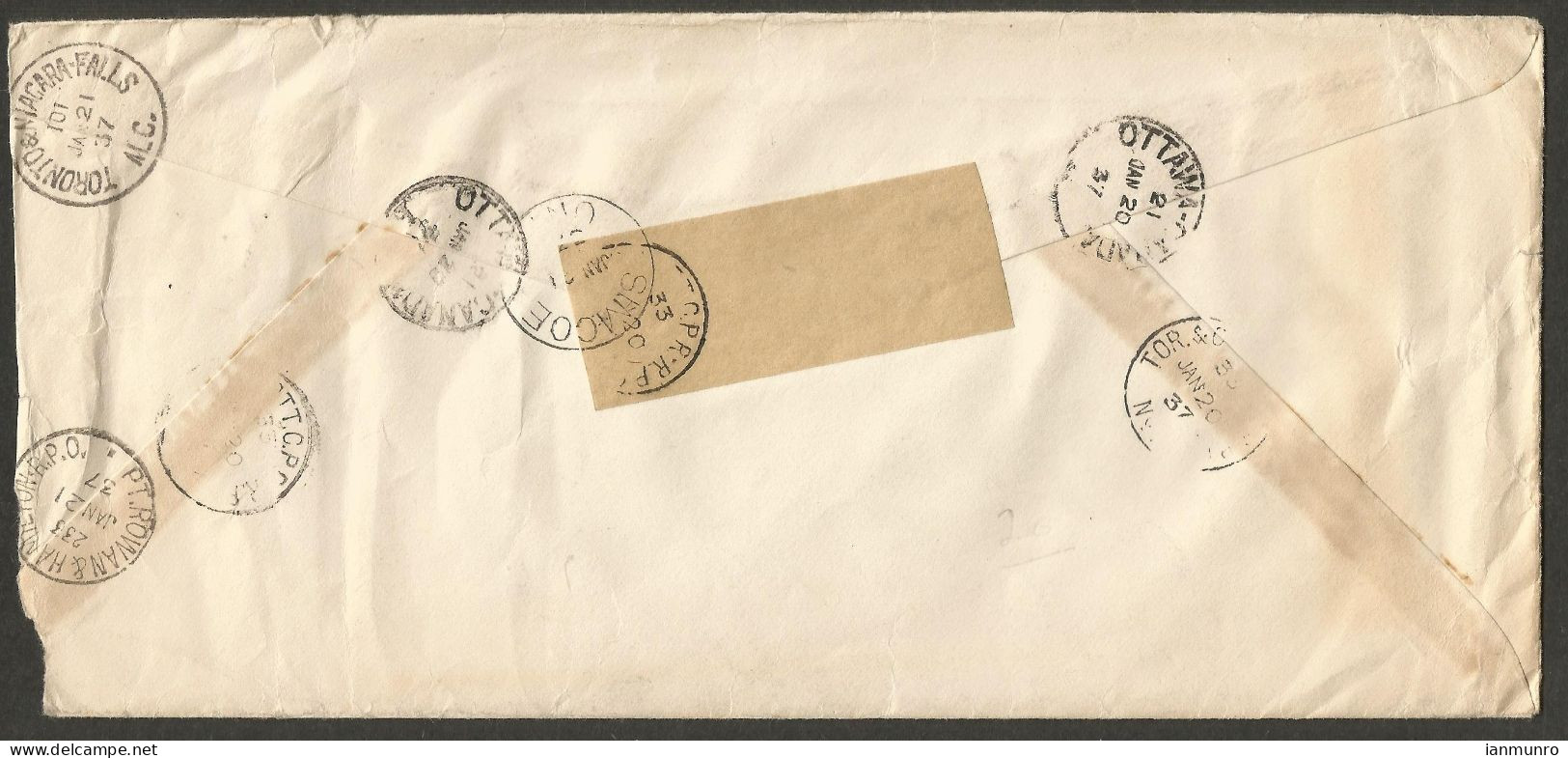 1937 Registered Cover 15c Silver Jubilee/Pictorial RPO CDS Ottawa To Simcoe Ontario - Postal History