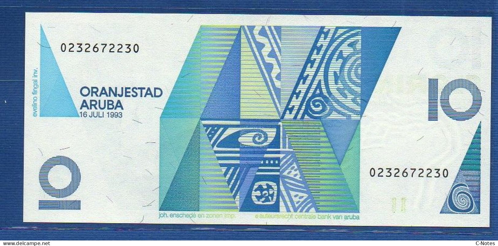 ARUBA - P.11 – 10 FLORIN 1993 UNC, Serie N. 0232672230 - Aruba (1986-...)