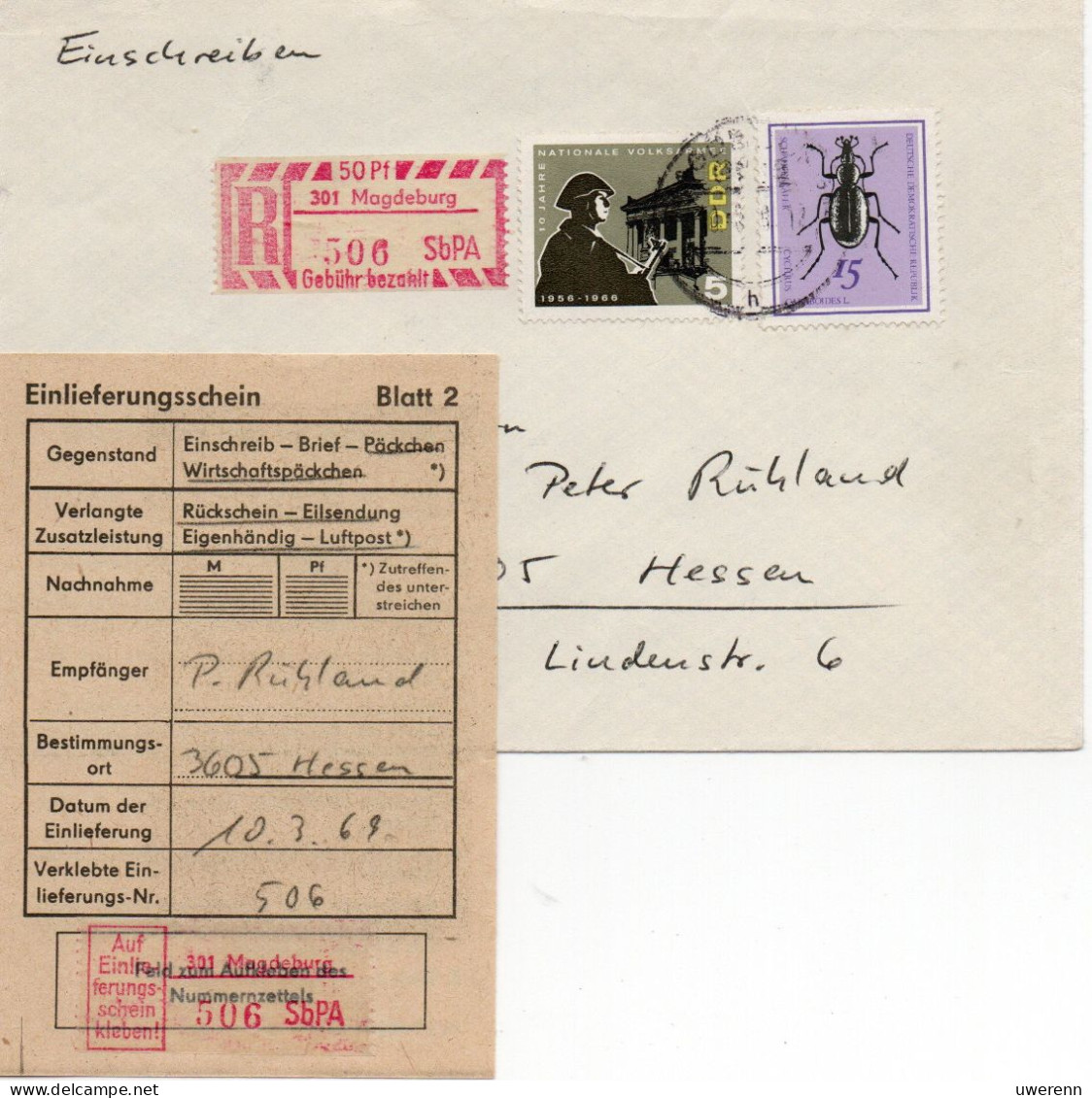 DDR 1969. Einschreibemarke Magdeburg SbPA Gebr., EM 2B-301I(1) Brief - Etichette Di Raccomandazione